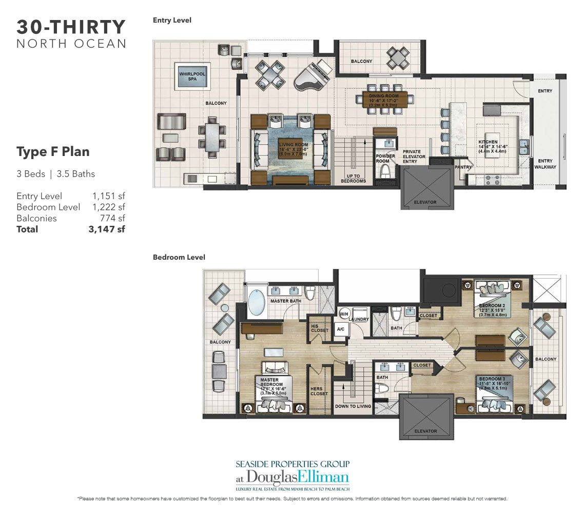 The Unit F Floorplan at 30 Thirty North Ocean, Luxury Seaside Condos in Fort Lauderdale, Florida, 33308.
