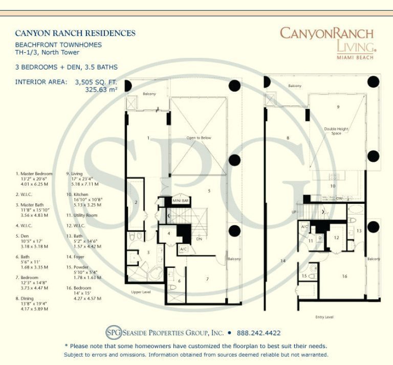 Beachfront Townhome TH-1/3 Floorplan at Canyon Ranch Living, Luxury Oceanfront Condos on Miami Beach
