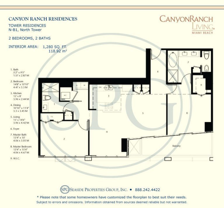 Tower Residence N-B1 Floorplan at Canyon Ranch Living, Luxury Oceanfront Condos on Miami Beach