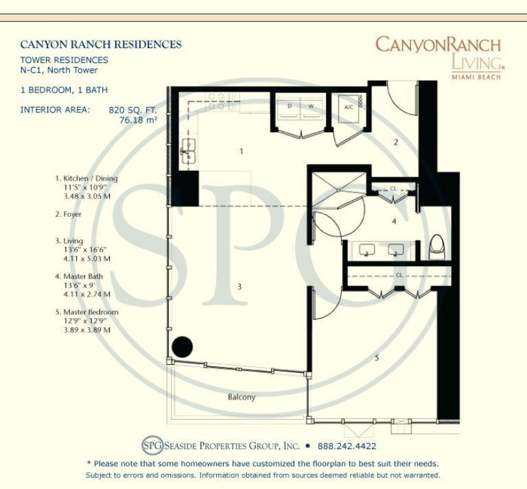 Tower Residence N-C1 Floorplan at Canyon Ranch Living, Luxury Oceanfront Condos on Miami Beach