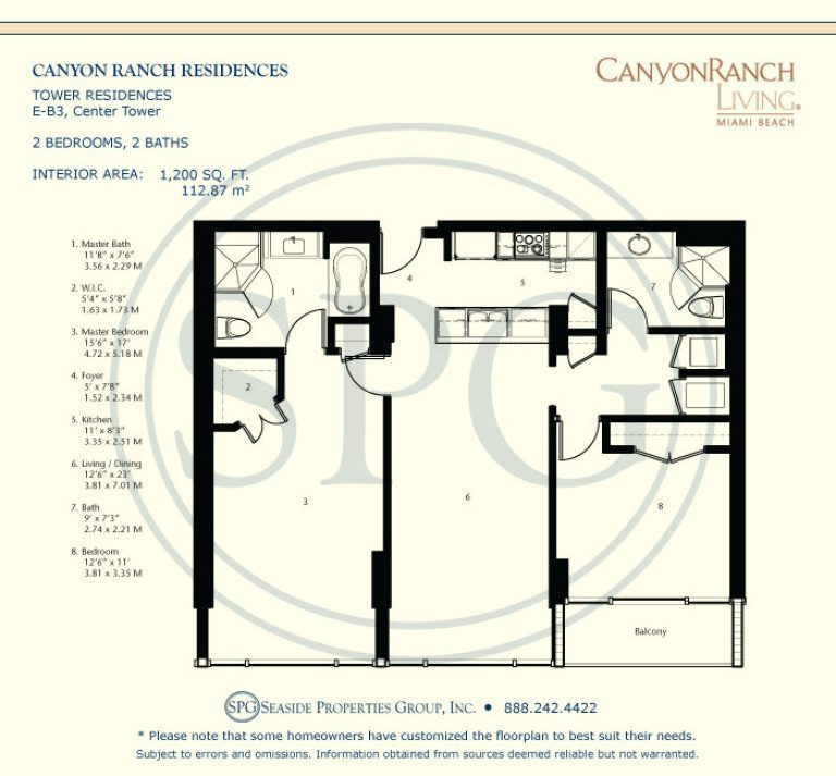 Tower Residence E-B3 Floorplan at Canyon Ranch Living, Luxury Oceanfront Condos on Miami Beach