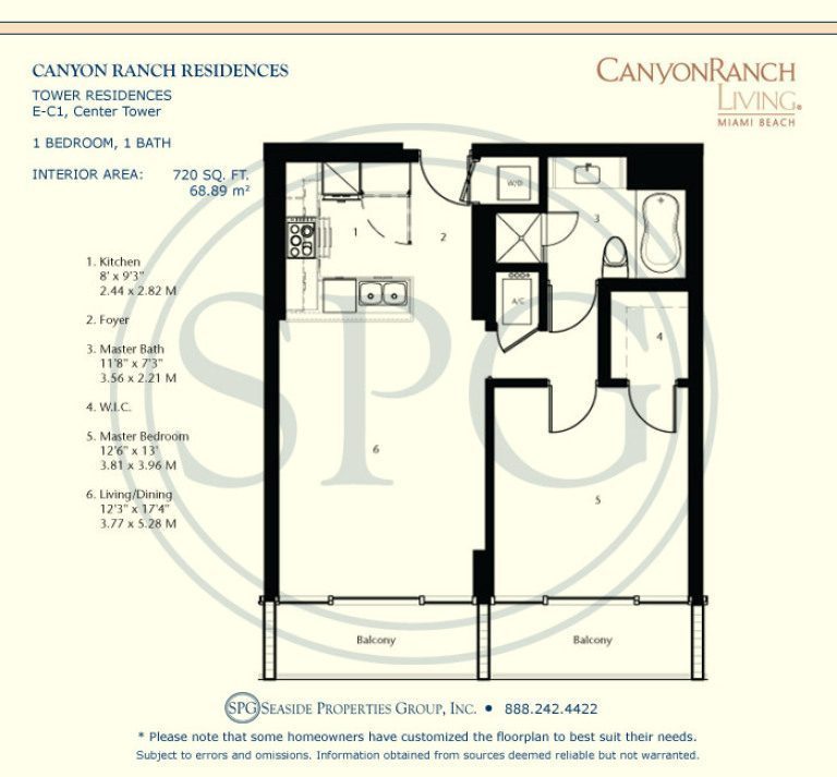 Tower Residence E-C1 Floorplan at Canyon Ranch Living, Luxury Oceanfront Condos on Miami Beach