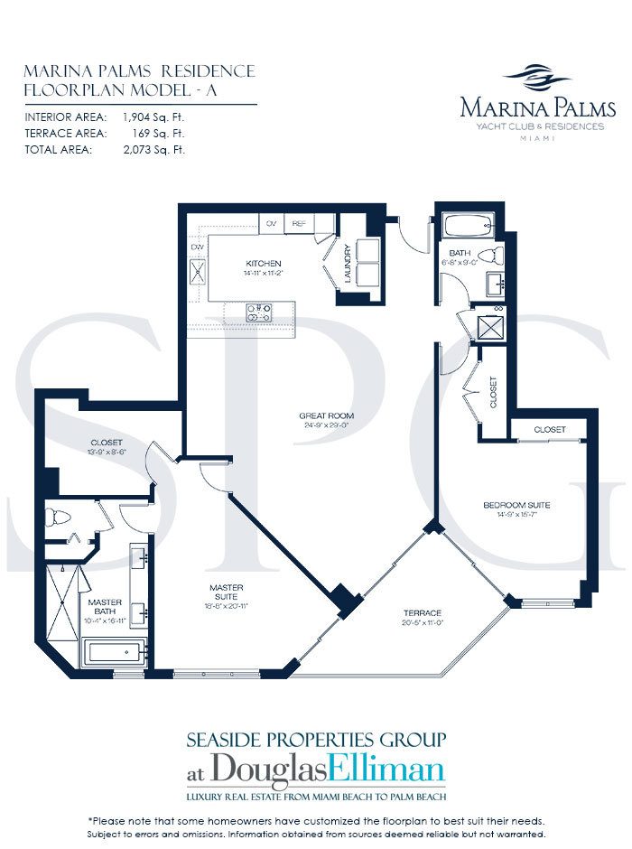 Model A Floorplan at Marina Palms Yacht Club, Luxury Waterfront Condos in North Miami Beach, Florida 33160