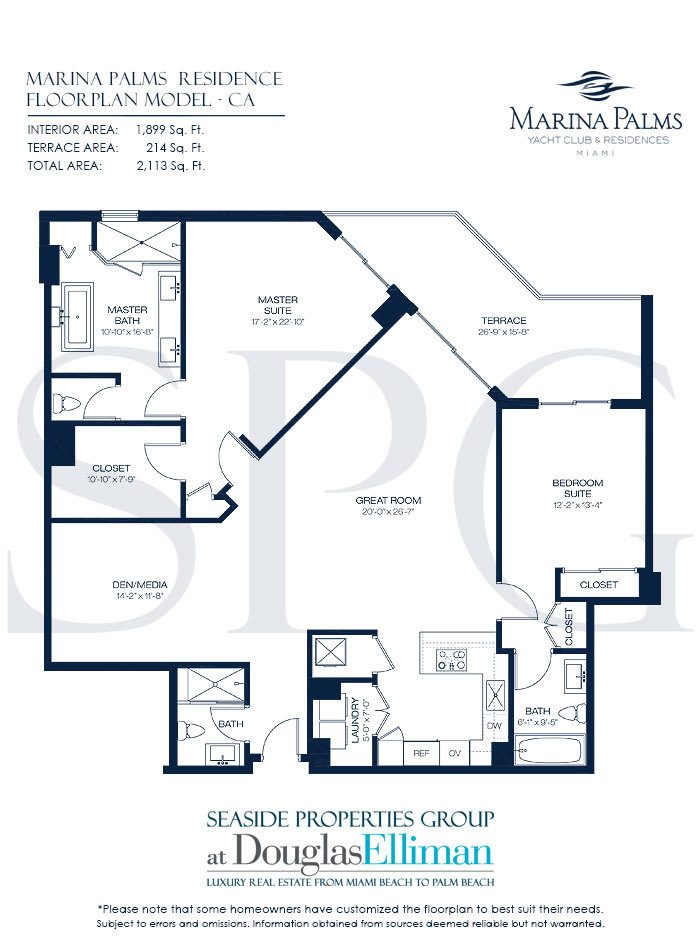 Model CA Floorplan at Marina Palms Yacht Club, Luxury Waterfront Condos in North Miami Beach, Florida 33160