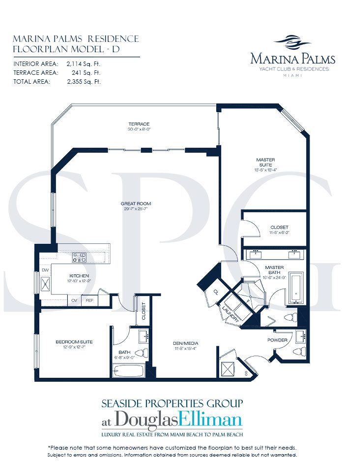 Model D Floorplan at Marina Palms Yacht Club, Luxury Waterfront Condos in North Miami Beach, Florida 33160