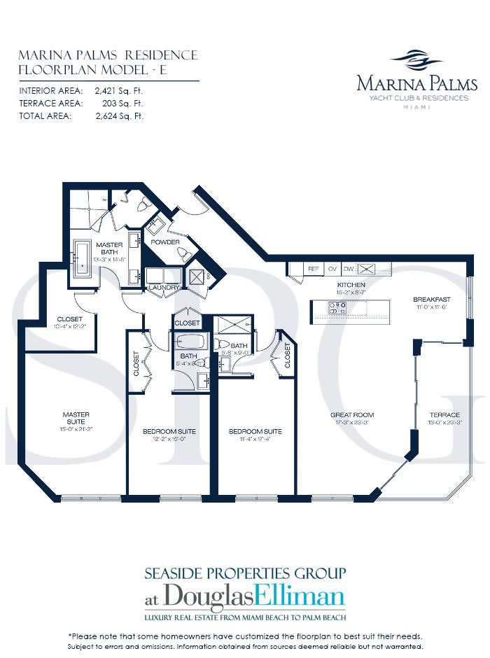 Model E Floorplan at Marina Palms Yacht Club, Luxury Waterfront Condos in North Miami Beach, Florida 33160