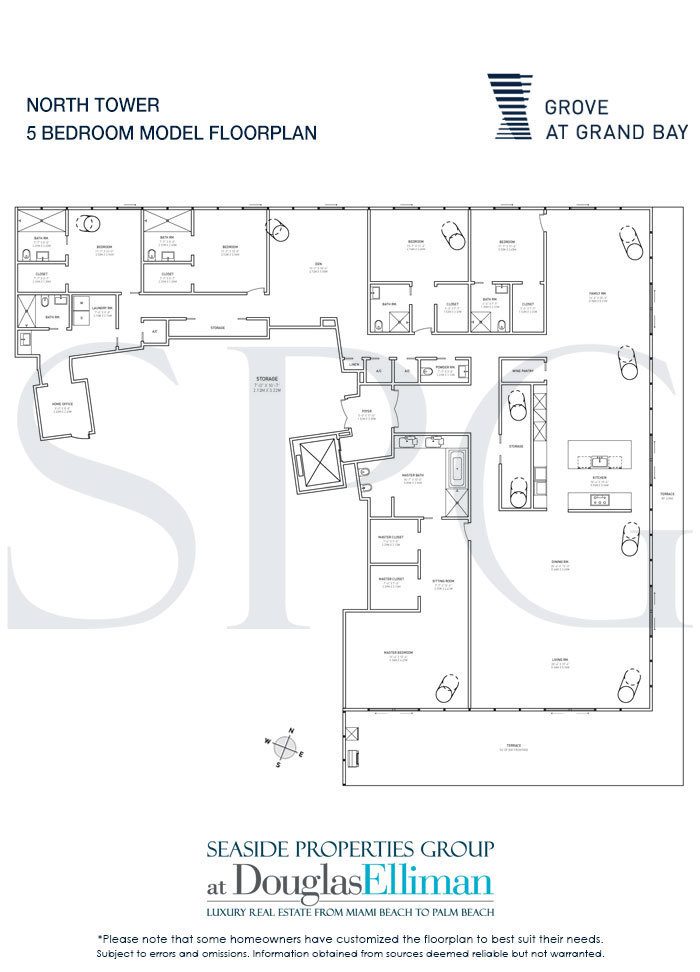 5 Bedroom Model Floorplan for Grove at Grand Bay, Luxury Waterfront Condominiums in Miami, Florida 33133