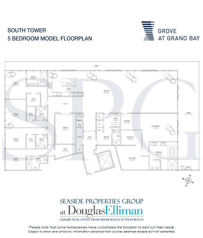 5 Bedroom Model Floorplan for Grove at Grand Bay, Luxury Waterfront Condominiums in Miami, Florida 33133