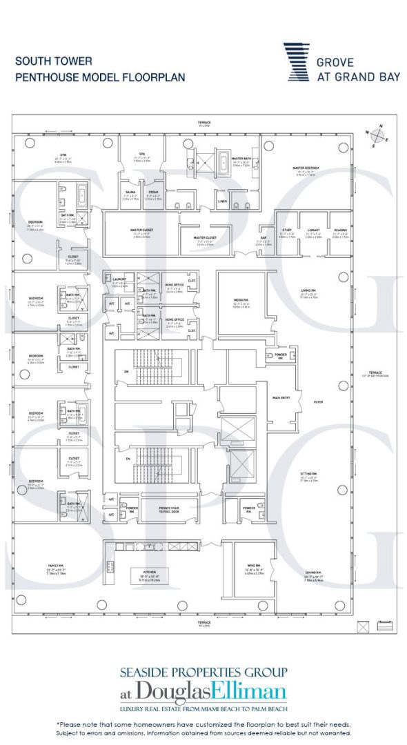 Penthouse Model Floorplan for Grove at Grand Bay, Luxury Waterfront Condominiums in Miami, Florida 33133