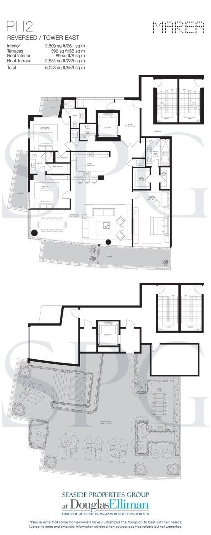 Penthouse 2 East Floorplan for Marea South Beach, Luxury Seaside Condominiums in Miami Beach, Florida 33139