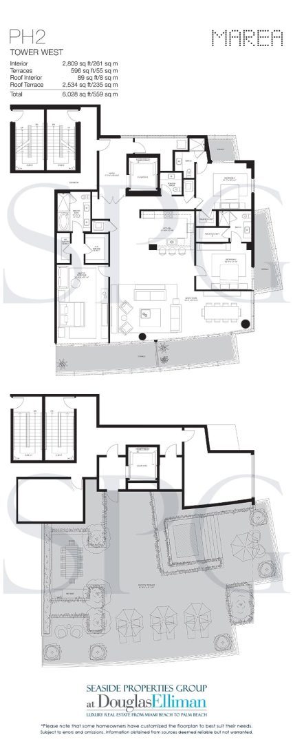 Penthouse 2 West Floorplan for Marea South Beach, Luxury Seaside Condominiums in Miami Beach, Florida 33139
