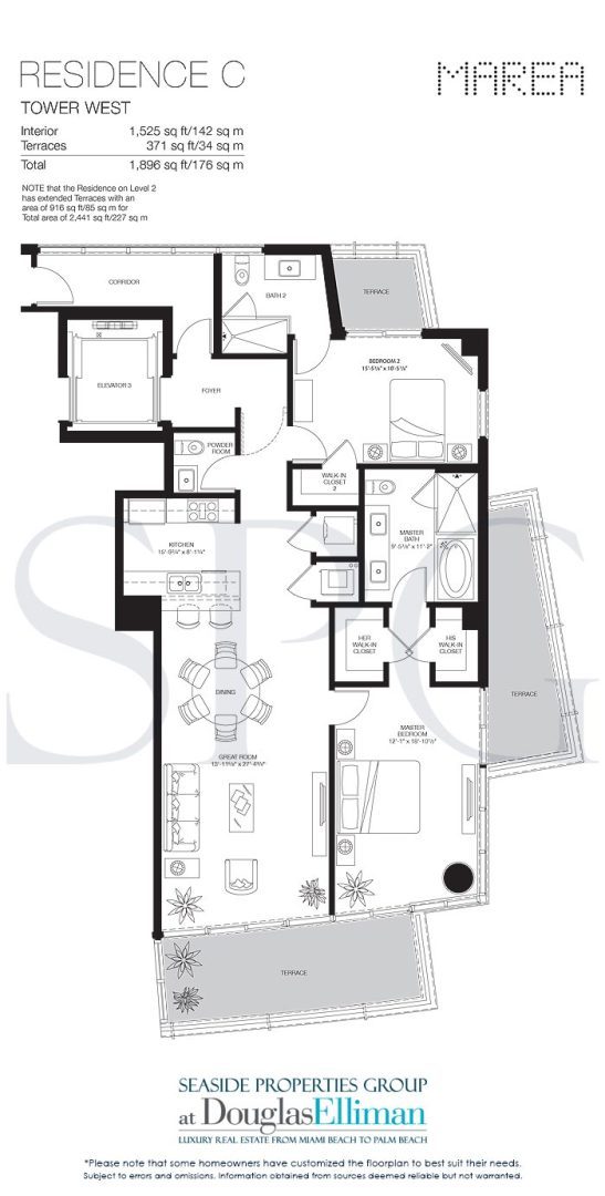 Residenz C West-Floorplan für Marea South Beach, Luxury Seaside Eigentumswohnungen in Miami Beach, Florida 33139