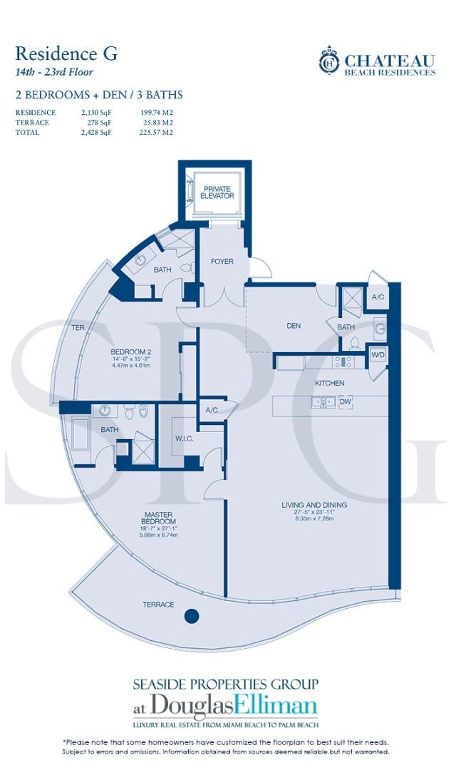 Residence G Floorplan for Chateau Beach Residences, Luxury Oceanfront Condominiums in Sunny Isles Beach, Florida 33160