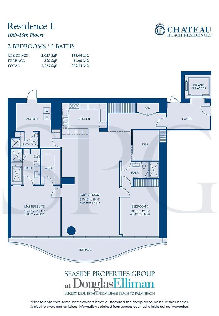Residence L Floorplan for Chateau Beach Residences, Luxury Oceanfront Condominiums in Sunny Isles Beach, Florida 33160