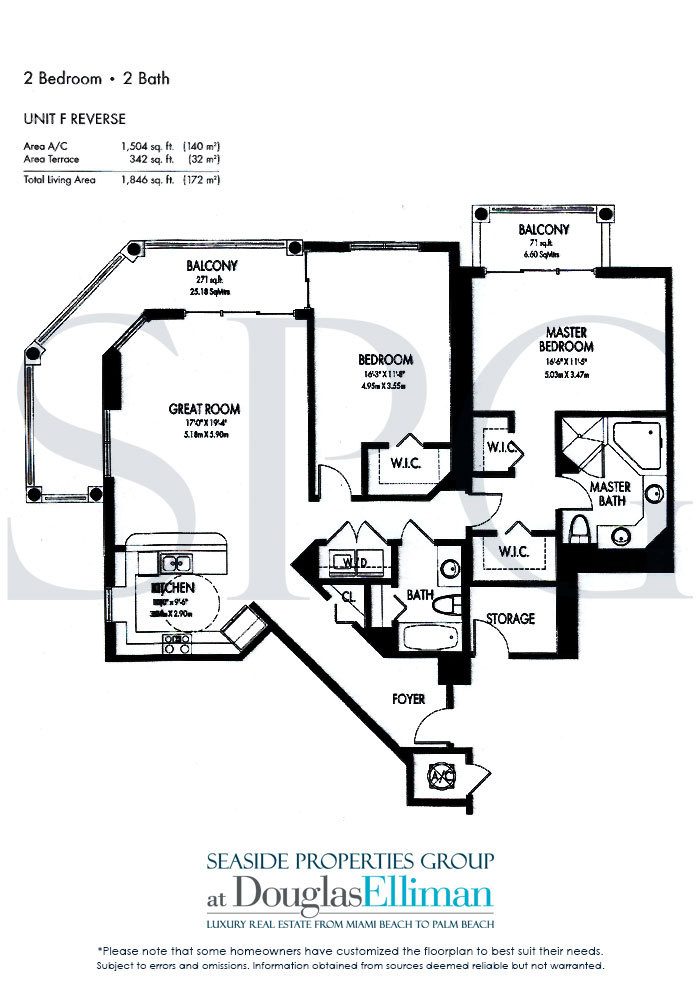 Floorplan Modell F-umge für The Vue, Luxury Seaside Eigentumswohnungen in Fort Lauderdale, Florida 33305