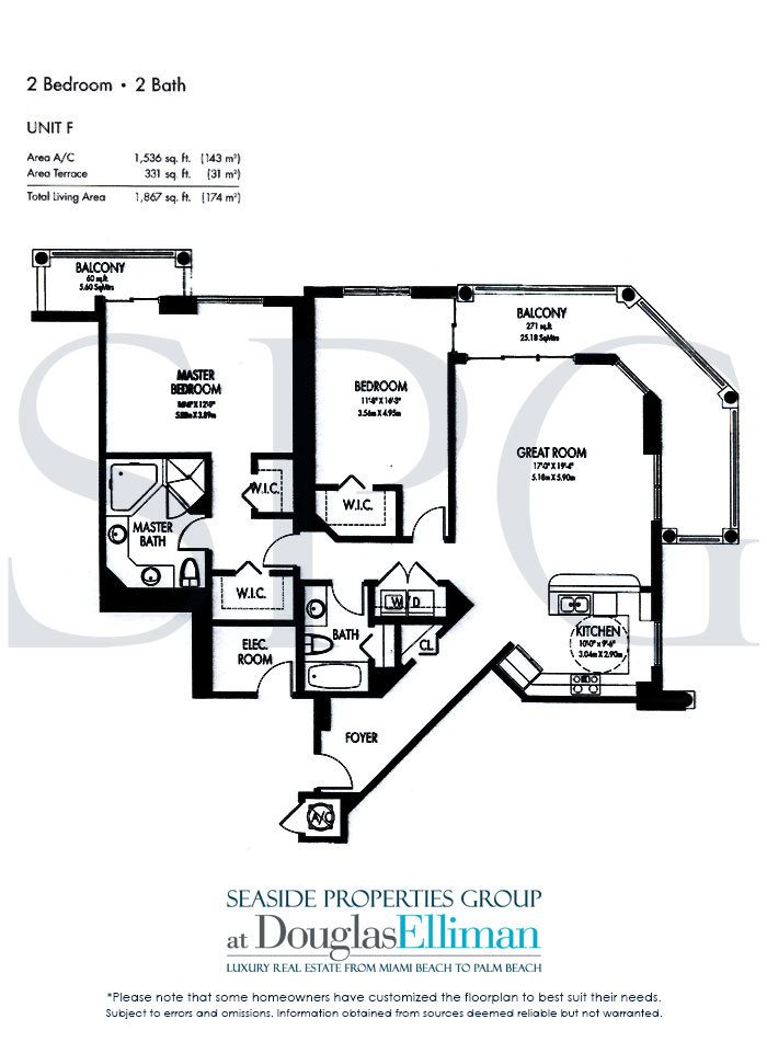 Floorplan Modell F für The Vue, Luxury Seaside Eigentumswohnungen in Fort Lauderdale, Florida 33305