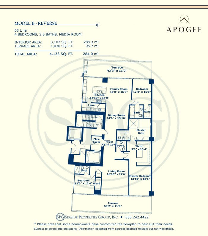 Model B Reversed Floorplan at Apogee, Luxury Oceanfront Condo in Miami Beach