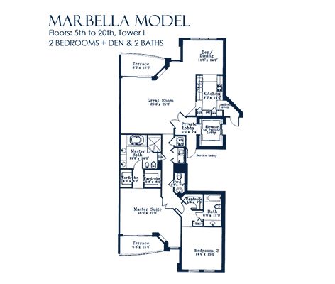 Marbella Floorplan for The Palms, Tower I South, Luxury Oceanfront Condo in Fort Lauderdale, Florida 33305