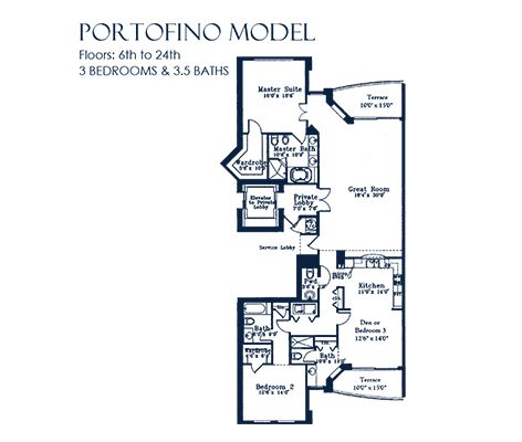 Portofino Floorplan for The Palms, Tower I South, Luxury Oceanfront Condo in Fort Lauderdale, Florida 33305