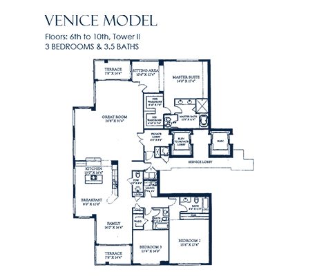 Venice Floorplan for The Palms, Tower II North, Luxury Oceanfront Condo in Fort Lauderdale, Florida 33305