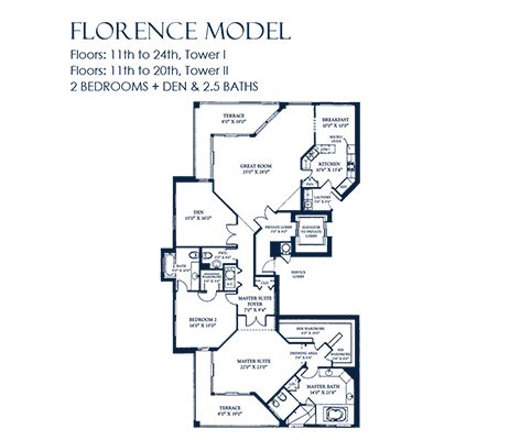 Florence Floorplan for The Palms, Tower I South, Luxury Oceanfront Condo in Fort Lauderdale, Florida 33305