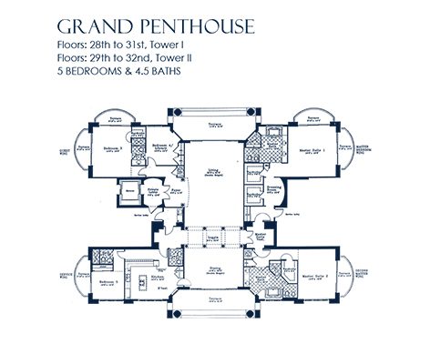 Grand Penthouse Floorplan for The Palms, Tower I South, Luxury Oceanfront Condo in Fort Lauderdale, Florida 33305