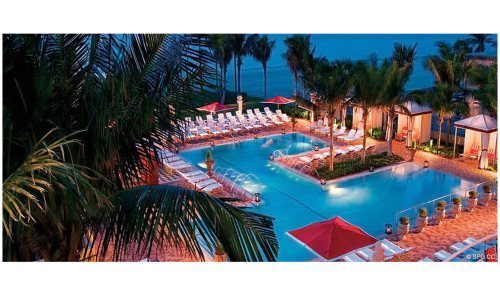 Elegant Pool Deck at Acqualina, Luxury Oceanfront Condominiums Located at 17885 Collins Avenue, Sunny Isles Beach, FL 33160