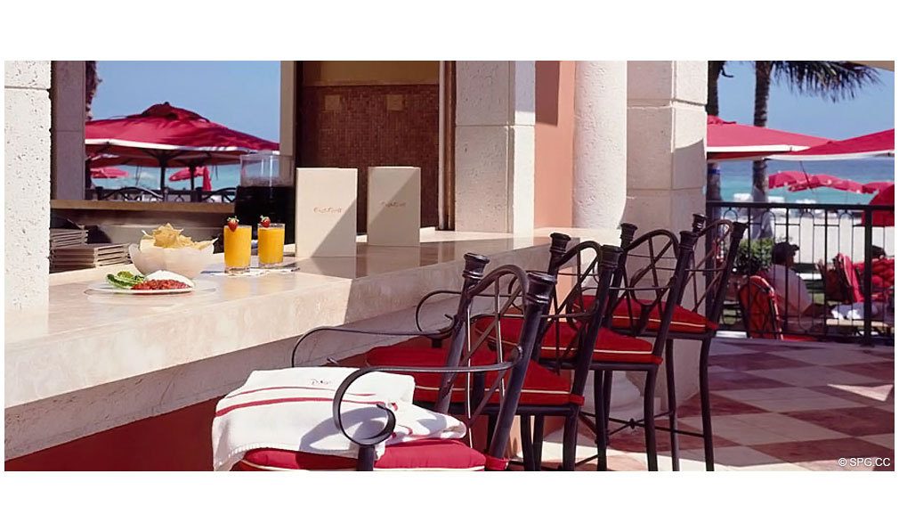 Outside Dining and Bar at Acqualina, Luxury Oceanfront Condominiums Located at 17885 Collins Avenue, Sunny Isles Beach, FL 33160
