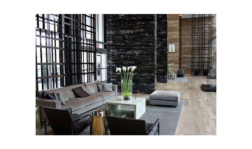 Modern Lobby at Apogee South Beach, Luxury Waterfront Condominiums Located at 800 South Pointe Dr, Miami Beach, FL 33139