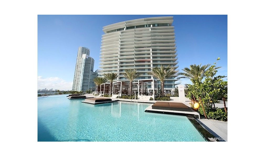 Modern Pool Deck at Apogee South Beach, Luxury Waterfront Condominiums Located at 800 South Pointe Dr, Miami Beach, FL 33139