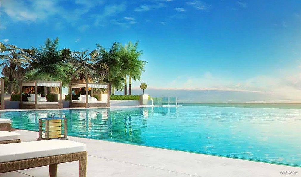 Pool Deck at Chateau Beach Residences, Luxury Oceanfront Condominiums Located at 17475 Collins Ave, Sunny Isles Beach, FL 33160