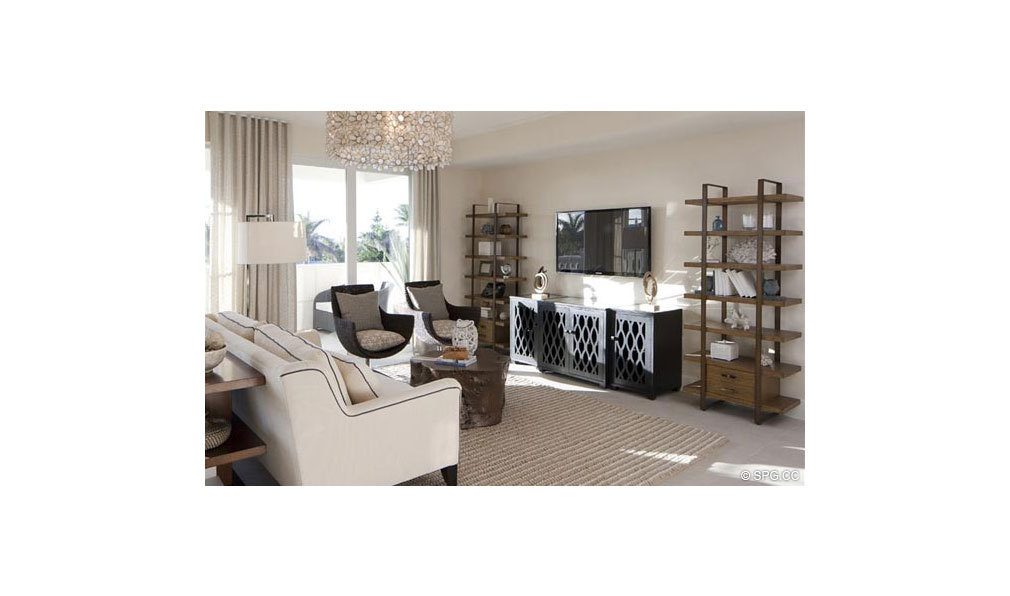 Living Room at Dolcevita, Luxury Oceanfront Condominiums Located at 155 South Ocean Ave, Singer Island, FL 33404