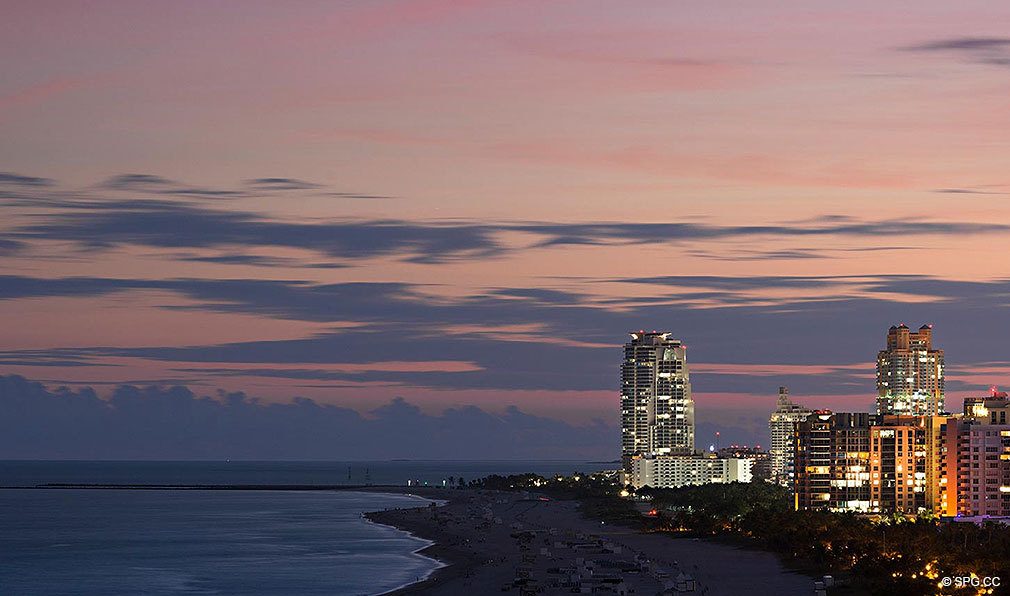 Ocean View at Night from Edition, Luxury Oceanfront Condominiums Located at 2901 Collins Ave, Miami Beach, FL 33140