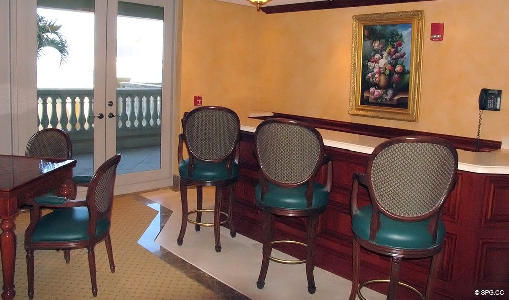 Social Area Bar at Excelsior, Luxury Oceanfront Condominiums Located at 400 South Ocean Blvd, Boca Raton, FL 33432