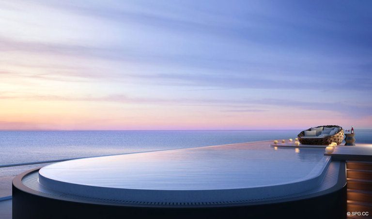 Private Penthouse Pool at Faena House, Luxury Oceanfront Condominiums Located at 3201 Collins Ave, Miami Beach, FL 33140