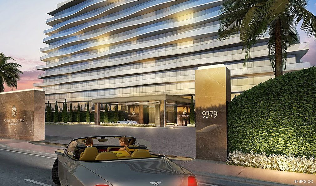 Entrance to Fendi Chateau Residences, Luxury Oceanfront Condominiums Located at 9365 Collins Ave, Surfside, FL 33154