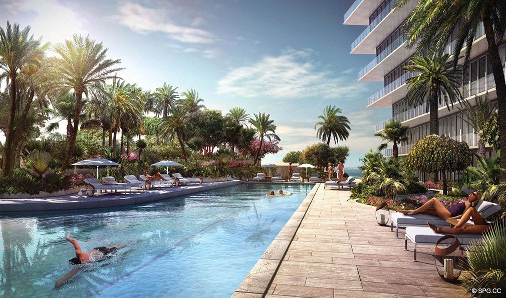 Pool at Grove at Grand Bay, Luxury Waterfront Condominiums at 2669 South Bayshore Dr, Miami, FL 33133