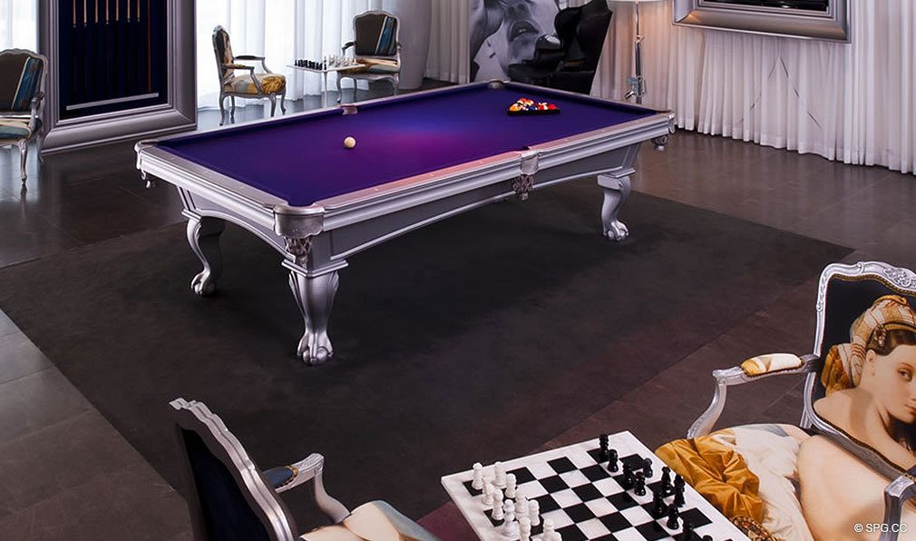 Billiards Room at ICON Brickell, Luxury Waterfront Condominiums Located at 475 Brickell Avenue, Miami, Florida 33131