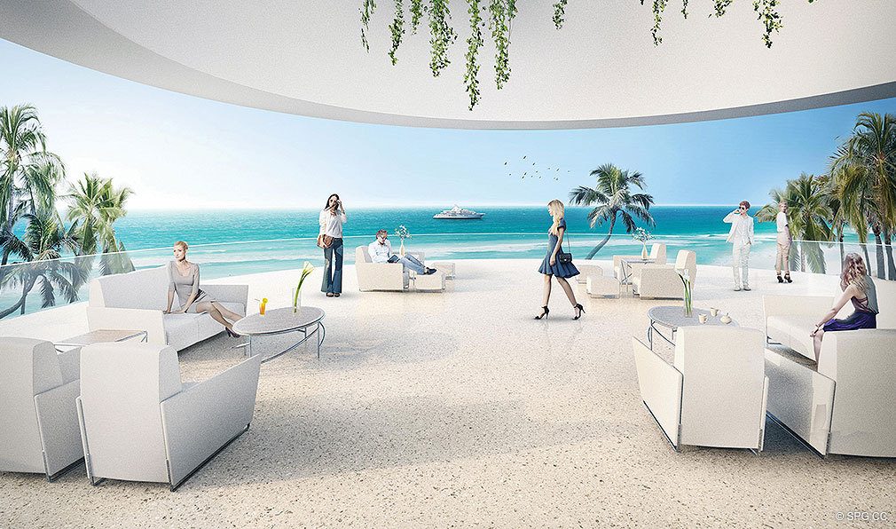Outside Lounge at Jade Signature, Luxury Oceanfront Condominiums Located at 16901 Collins Ave, Sunny Isles Beach, FL 33160