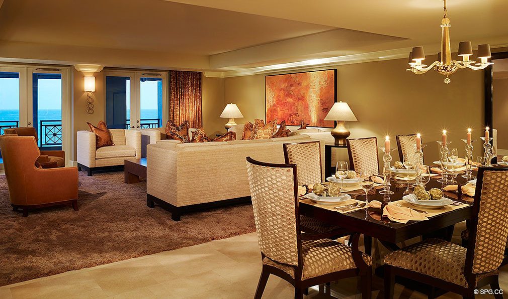 Living and Dining Room at Luxuria, Luxury Oceanfront Condominiums Located at 2500 S Ocean Blvd, Boca Raton, FL 33432