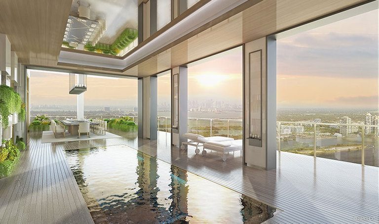 Mansions at Acqualina Terrace Pool, Luxury Oceanfront Condominiums Located at 17749 Collins Ave, Sunny Isles Beach, FL 33160
