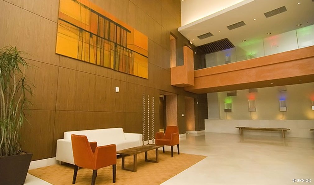 Modern Lobby at Murano Grande, Luxury Waterfront Condominiums Located at 400 Alton Rd, Miami Beach, FL 33139