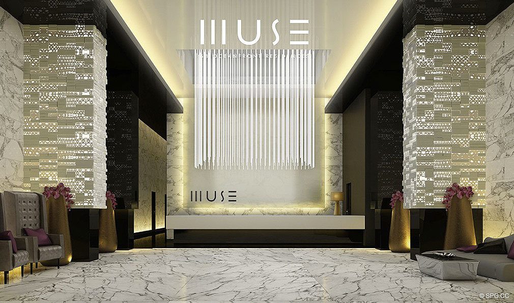 Muse Lobby, Luxury Oceanfront Condominiums Located at 17141 Collins Ave, Sunny Isles Beach, FL 33160