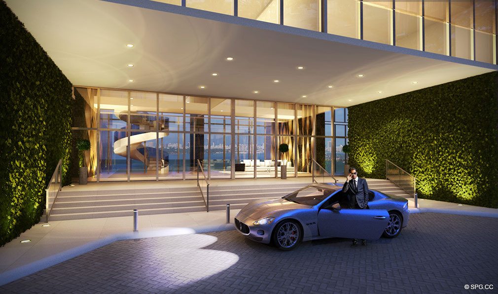 One Paraiso Entrance, Luxury Waterfront Condominiums Located at 701 NE 31st St, Miami, FL 33137
