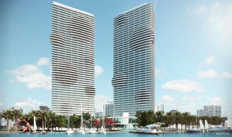 View of Paraiso Bay, Luxury Waterfront Condominiums Located at 600 NE 31st St, Miami, FL 33137