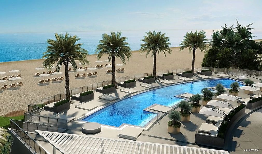 Pool Deck at Porsche Design Tower Miami, Luxury Oceanfront Condominiums Located at 18555 Collins Ave, Sunny Isles Beach, FL 33160