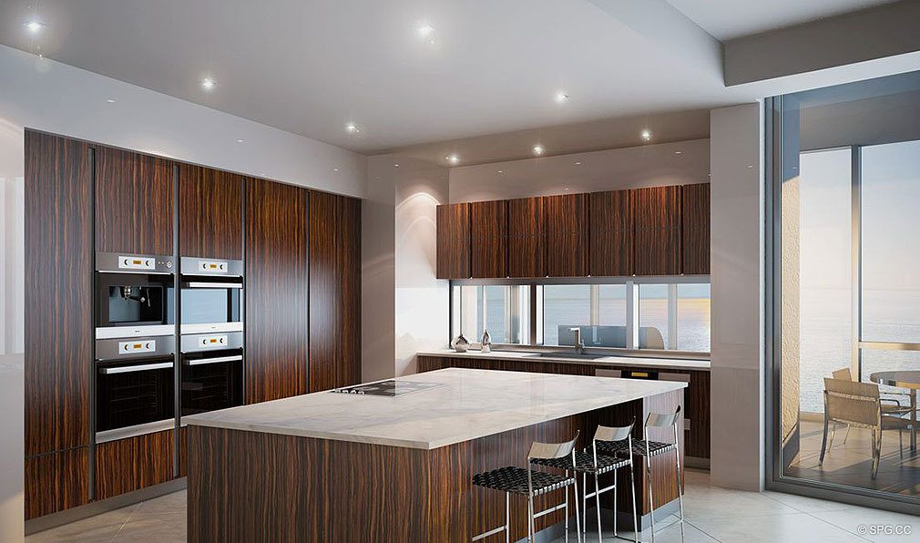 Kitchen at Porsche Design Tower Miami, Luxury Oceanfront Condominiums Located at 18555 Collins Ave, Sunny Isles Beach, FL 33160