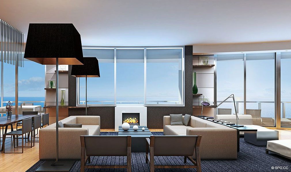 Living Area at Porsche Design Tower Miami, Luxury Oceanfront Condominiums Located at 18555 Collins Ave, Sunny Isles Beach, FL 33160