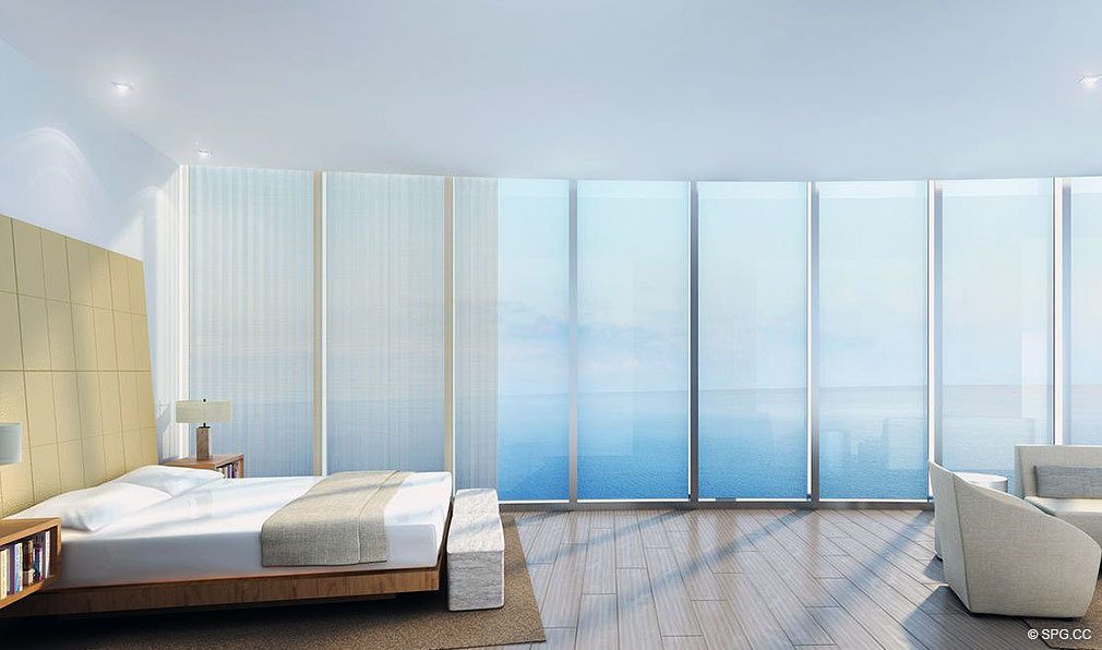 Porsche Design Tower Miami Bedroom, Luxury Oceanfront Condominiums Located at 18555 Collins Ave, Sunny Isles Beach, FL 33160