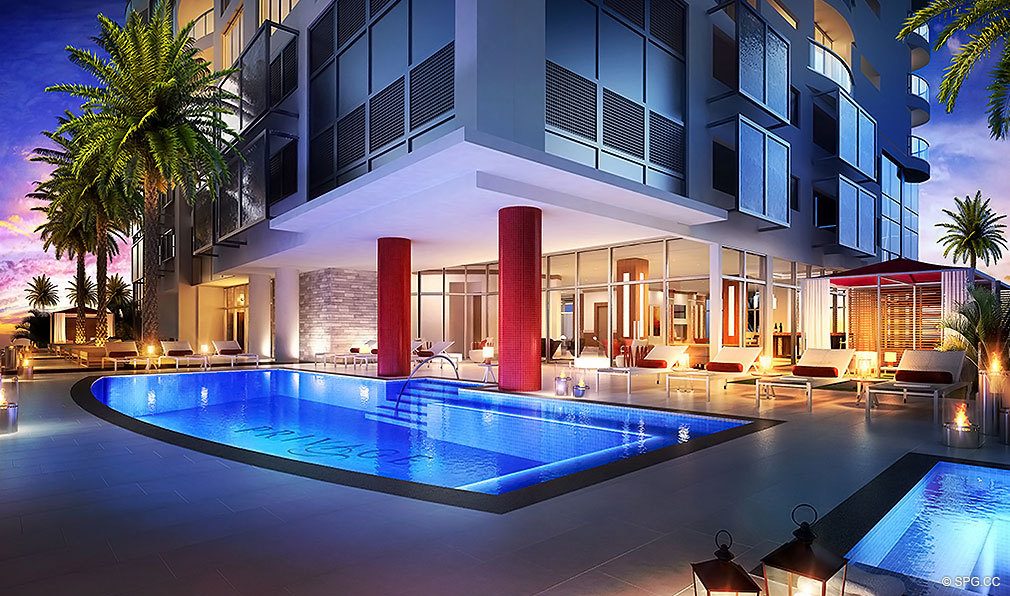 Privage Pool Deck, Luxury Waterfront Condominiums Located at 325 North Birch Rd, Ft Lauderdale, FL 33304